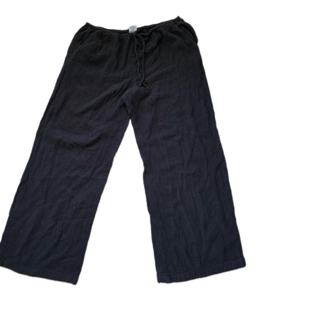 Shade & Shore Black Cotton Gauze Wide Leg Drawstring Beach Pants Size M EUC